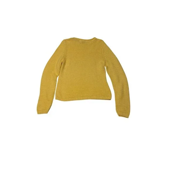 Liz & Co Butter Yellow Knit Sweater P/L Cotton Blend Ribbed Hem Long Sleeve - Picture 2 of 5